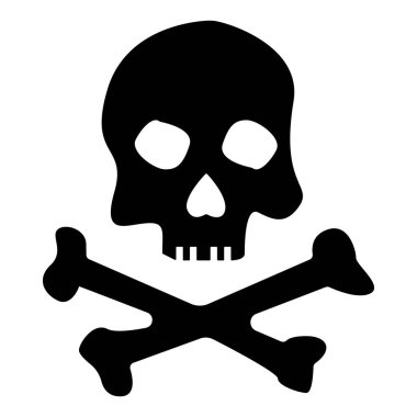 Siyah ve beyaz kafatası ve çapraz kemikler çizim imzalarlar. Radyasyon, tehlike, radyasyon, hastalık, enfeksiyon, nükleer enerji santrali, mutasyon. Vektör simgeleri  