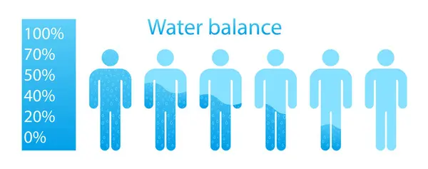 水分平衡的人在蓝色的插图 适当的营养 健康的生活方式 矢量图标 — 图库矢量图片