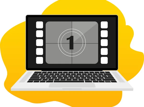 Laptop Com Quadro Conta Com Número Ilustração Fundo Amarelo Filme — Vetor de Stock