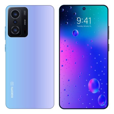 Xiaomi Redmi11T yeni amiral gemisinin resmi sunumu. Yeni nesil akıllı telefon, üçlü 108 MP AI kamera, mavi renk. 6.67inç Uyarlamalı AMOLED ekran ve 120Hz yenilenme oranı. Yazı.