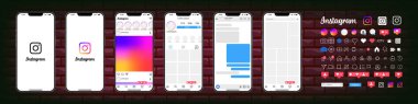 Instagram design. Set instagram screen social media and social network interface template. Instagram photo frame. Stories, liked, stream. Editorial vector.