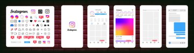 Instagram design. Set instagram screen social media and social network interface template. Instagram photo frame. Stories, liked, stream. Editorial vector.