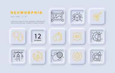 Dizayn çizgisi simgesi. Video ve fotoğraf düzenleme, renk düzeltme, çizim, fırça, kesim, çerçeve, kalem. Neomorfizm tarzı. İş ve reklam için vektör simgesi