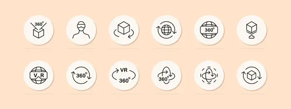 Line Icon Set 360 Degrees Virtual Reality Helmet Future Technologies — Stock Vector