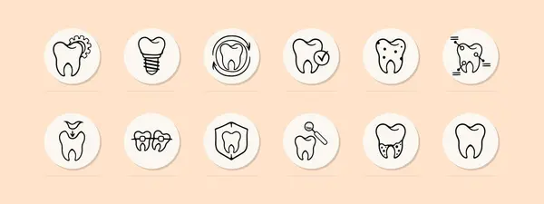 Dişçi Satır Simgesi Belirledi Dolgu Diş Macunu Diş Macunu Fırça — Stok Vektör