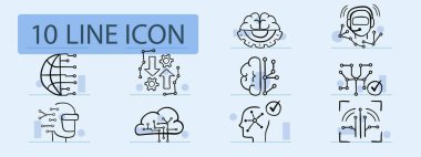 Yapay zeka çizgi simgesi. İşlemci, internet, iletişim, teknoloji. Pastel renk arkaplanı. İş ve reklam için vektör simgesi