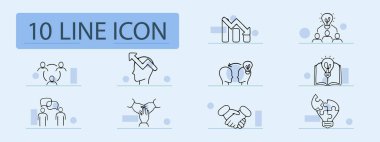 Grup çalışması çizgisi simgesi. Şirket, fikir üretimi, ekip, beyin fırtınası, eğitim, ileri eğitim. Pastel renk arkaplanı. İş ve reklam için vektör simgesi