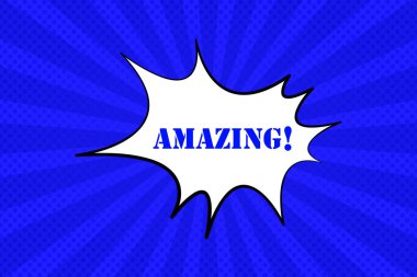 İnanılmaz metin patlaması simgesine sahip komik mavi konuşma balonu. Çizim, süper kahraman, dergi, karikatür, tarz. İş ve reklam için vektör satırı simgesi