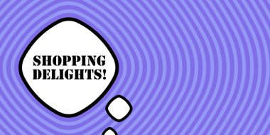 Alışveriş zevkleri metni içeren konuşma balonu. Bum retro komedi tarzı. Pop sanat tarzı. İş ve Reklamcılık için vektör satırı simgesi