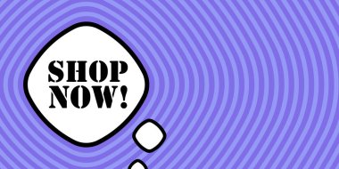 Shop 'la konuşma balonu mesaj atıyor. Bum retro komedi tarzı. Pop sanat tarzı. İş ve Reklamcılık için vektör satırı simgesi