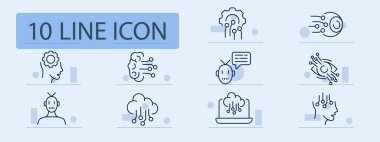 Sayısallaştırma çizgisi simgesi. Gelişmiş, teknolojik, verimli, yenilikçi, mekanik, hassas, endüstriyel. Pastel renk arkaplanı. İş ve reklam için vektör satırı simgesi