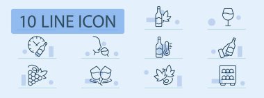 Şarap çizgisi ikonu. Üzüm bağı, üzüm yetiştirme, şarap üretimi, ziraat, şarap fermantasyonu. Pastel renk arkaplanı. İş ve reklam için vektör satırı simgesi