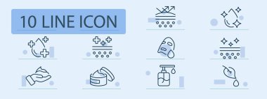 Kozmetik çizgisi ikonu. Güzellik ürünleri, cilt bakımı, makyaj malzemeleri, kozmetik endüstrisi. Pastel renk arkaplanı. İş ve reklam için vektör satırı simgesi