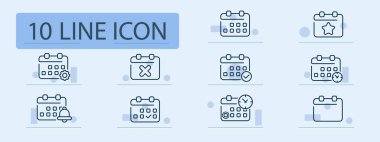 Takvim çizgisi simgesi. Temiz hatlar, modern estetik, organize düzen, işlevsel, şık. Pastel renk arkaplanı. İş ve reklam için vektör satırı simgesi