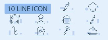 Mutfak hattı ikonu. Mutfak ustalığı, profesyonel aşçılık, aşçı mutfağı, gurme mutfağı. Pastel renk arkaplanı. İş ve reklam için vektör satırı simgesi