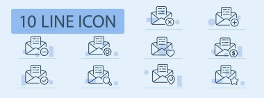 E- posta hattı simgesi. Gelen kutusu, iletişim, mesaj, yazışma, dijital, teknoloji, internet, bağlantı. Pastel renk arkaplanı. İş ve reklam için vektör satırı simgesi