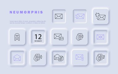 Posta satırı simgesi. Yangın, teslimat, yazışmalar, posta kutusu, akıllı telefon, SMS. Neomorfizm tarzı. İş ve reklam için vektör satırı simgesi