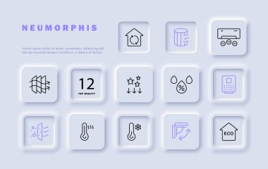 Havalandırma çizgisi simgesi. Virüs, klima, termometre, sıcaklık, ekoloji, yüzde. Neomorfizm tarzı. İş ve reklam için vektör satırı simgesi