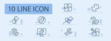 Bulmaca dizisi simgesi. Yapboz, yapboz parçaları, meydan okuma, zeka oyunu, eğlence, eğlence. Pastel renk arkaplanı. İş ve reklam için vektör satırı simgesi.