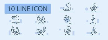 Bitkiler çizgi simgesi belirler. Tohumlar, ekinler, bahçıvanlık, bahçıvanlık, tarım, büyüme. Pastel renk arkaplanı. İş ve reklam için vektör satırı simgesi.