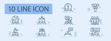 Koçluk sırası simgesi. Gezegen, reyting, saatler, insanlar, performans, program. Pastel renk arkaplanı. İş ve reklam için vektör satırı simgesi.