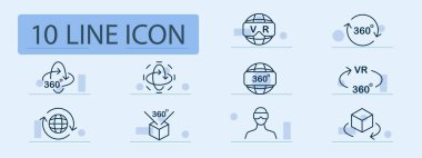 Sanal gerçeklik çizgisi simgesi. Simülasyon, eğitim, dalma, teknoloji, yenilik, sanal gerçeklik, artırılmış gerçeklik. Pastel renk arkaplanı. İş ve reklam için vektör satırı simgesi.