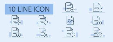 Dosya ayarlama simgesi. Dijital dosyalar, bulut deposu, güvenli erişim, artı, eksi, kalkan, teçhizat. Pastel renk arkaplanı. İş ve reklam için vektör satırı simgesi.