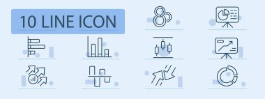 Bilgi ayarlama simgesi. Ekonomik büyüme, çizgi grafiği, şirket, analiz, bilgi toplama, değerlendirme. Pastel renk arkaplanı. İş ve reklam için vektör satırı simgesi.