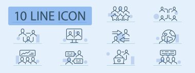 Koçluk sırası simgesi. Gezegen, reyting, saatler, insanlar, performans, program. Pastel renk arkaplanı. İş ve reklam için vektör satırı simgesi.