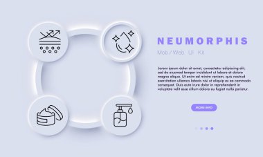 Kozmetik çizgisi ikonu. Dönüştürücü, Koreli cilt bakımı, sıvı sabun, damla, sıvı, krem, kavanoz. Neomorfizm tarzı. İş ve reklam için vektör satırı simgesi.