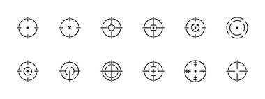 Görüş alanı simgesi. Görüş, vuruş kalemi, dürbün, menzil işaretleme, nokta. Beyaz arkaplanda vektör simgesi.