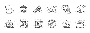 Terleme seti simgesi. Şeker, içecek, bardak, küp, yaprak, sucrose, vanilya, şeker torbası, gevşek şeker, beyaz arkaplanda şekerleme kasesi ikonu