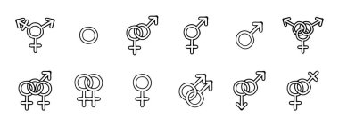 Cinsiyet belirleme simgesi. Hetero, panseksüel, transseksüel, biseksüel, ajanda, gay, lezbiyen, çift cinsiyetli dişi ne de beyaz arkaplanda vektör simgesi