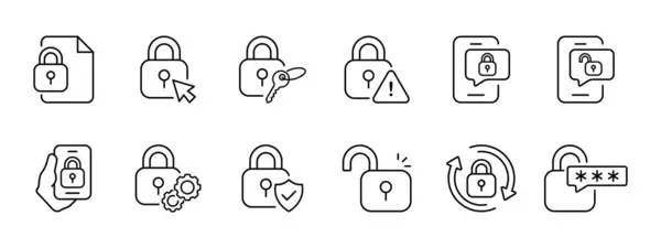 Lock Set Icon Protection Selection Key Insecure Lock Locked Unlocked — Stock Vector