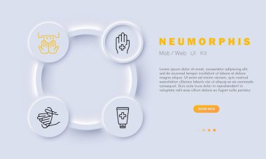 Hijyen çizgisi ikonu. Hijyen, temizlik, sağlık, el yıkama, diş bakımı, kişisel bakım, ikonlar, terfi. Neomorfizm tarzı. İş ve reklam için vektör satırı simgesi