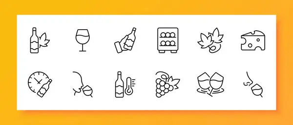 Winemaking Icon Set Bottle Grapes Temperature Aging Cheese Snack Black — Stock Vector