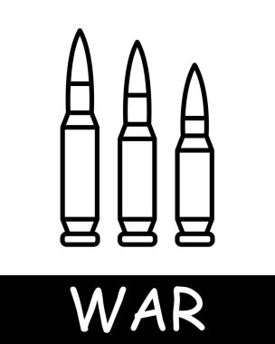 Ammo line icon. Gunpowder, cartridge case, caliber, war, death, peace, weapon, victory, battle, pain, destruction, sacrifice, conflict, trench. Vector line icon for business and advertising clipart