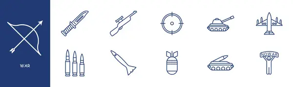战争设置线图标 瞄准具 弹药筒 用于商业和广告的矢量线图标 — 图库矢量图片