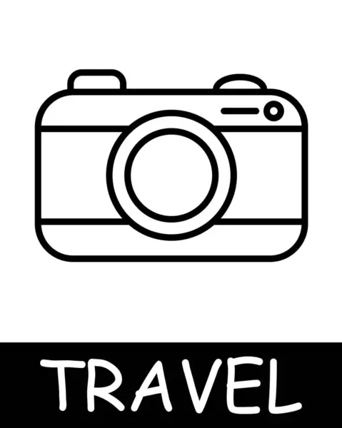 Camera Line Icon Frame Attractions Travel Road Trip Adventure Tourist — Stock Vector