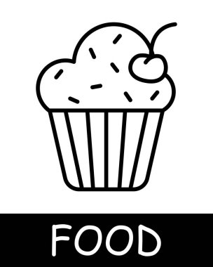 Turta ikonu. Üstü kiraz ve kremalı hamur işi, katmanlar, lezzet, tatlı, gurme ustalığı, aşçılık yaratıcılığı, basitlik, siluet, atıştırmalık, gurme yemeği. Lezzetli ve alışılmadık yemek konsepti.