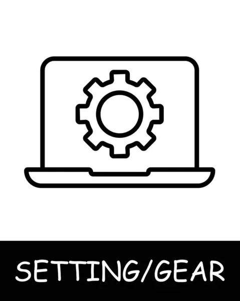 Gear Εικονίδιο Μηχανισμού Cogwheel Σύγχρονη Τεχνολογία Laptop Οθόνη Υπηρεσίες Ρύθμιση — Διανυσματικό Αρχείο