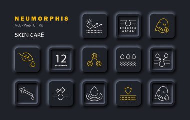 Cilt bakım ikonu ayarlandı. HO2, hidroperoksil, yaprak, damla, sıvı, maske, doğal ürünler, cilt koruması, krem, yağ silueti sağlık konsepti vektör hattı simgesi