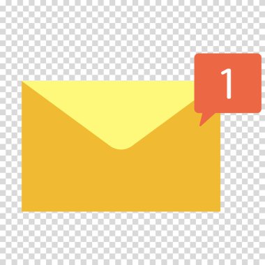 Kartpostal, 1, yeni mesaj, yazışma, iletişim, düz tasarım, basit görüntü, çizgi film tarzı. Mesaj alma ve gönderme kavramı. İş ve reklam için vektör satırı simgesi