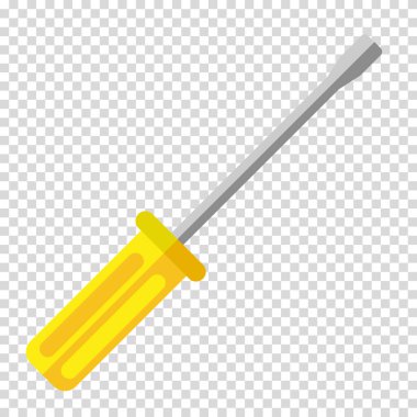 Sarı saplı bir tornavida, iş, işçilik, inşaat, bir saatlik koca, düz tasarım, basit görüntü, çizgi film tarzı. Özel aletler konsepti. İş ve reklam için vektör satırı simgesi