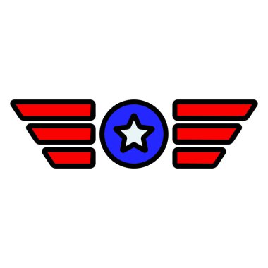 Vatansever kanat ikonu. Mavi daireli kırmızı kanatlar ve ortada beyaz yıldız. Ulusal gurur ve askeri konsept.