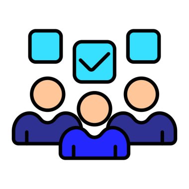 Seçim belirleme simgesi. Bir grup insan, onay kutuları, seçmen seçimi, siyasi karar, oy kullanma süreci, demokrasi, seçim katılımı, aday seçimi, oy pusulası.