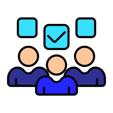 Election set icon. Group of people, checkboxes, voter choice, political decision, voting process, democracy, election participation, candidate selection, ballot marking. clipart