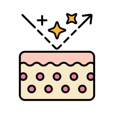 Cilt bakımı simgesi. Temizleme, UVB, AHA, BHA, asit, pul dökücü, nemlendirici, gençleştirici, siyah noktalar, sivilceler, sebum, gözenekler, rejim, epilatör, ultrasonik temizlik, krem, güneş ve soğuk koruma