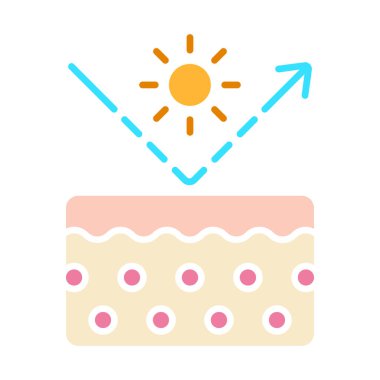 Cilt bakımı simgesi. Temizleme, UVB, AHA, BHA, asit, pul dökücü, nemlendirici, gençleştirici, siyah noktalar, sivilceler, sebum, gözenekler, rejim, epilatör, ultrasonik temizlik, krem, güneş ve soğuk koruma