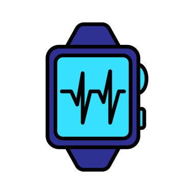 Smartwatch set simgesi. Mavi saat, siyah kalp atışı çizgisi, giyilebilir teknoloji, fitness izleme, sağlık izleme, dijital cihaz, modern cihaz.